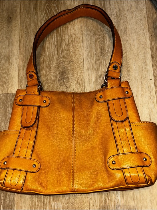 Tignanello Handbags - Tignanello Perfect 10 Mustard Yellow Pebbled Leather Studded Shoulder Bag Hobo